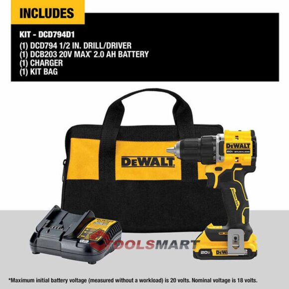 Акумуляторний ударний дриль-шуруповерт DEWALT DCD794D1 Atomic 20V