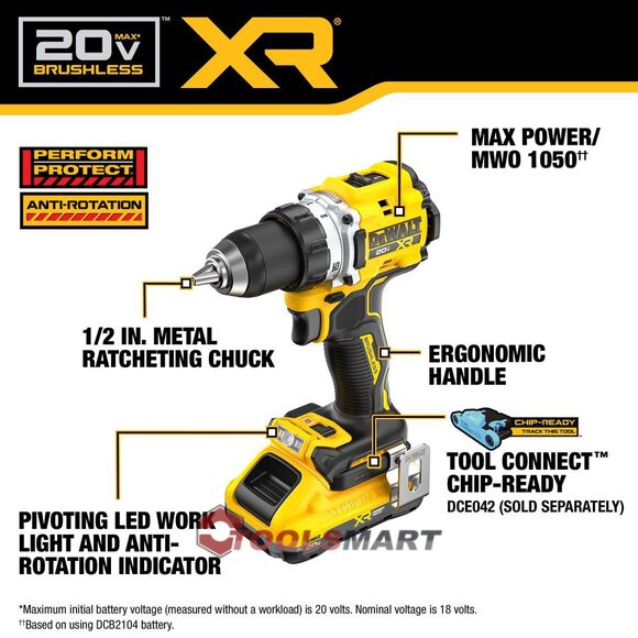Аккумуляторний безщітковий шуруповерт DEWALT DCD801QQ2 20V MAX POWERPACK