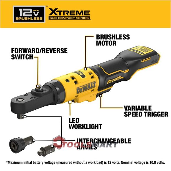 Акумуляторний кутовий гайковерт - трещітка  3/8" 1/4" DEWALT DCF500B 12V MAX