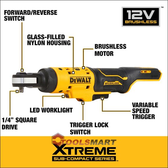 Акумуляторний кутовий гайковерт - трещітка 1/4" DEWALT DCF504B 12V XTREME