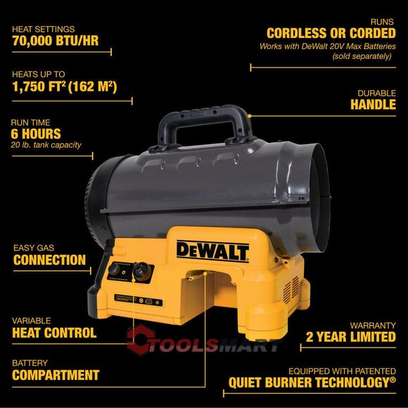 Тепловая пушка газовая аккумуляторная DEWALT F340654 20V MAX