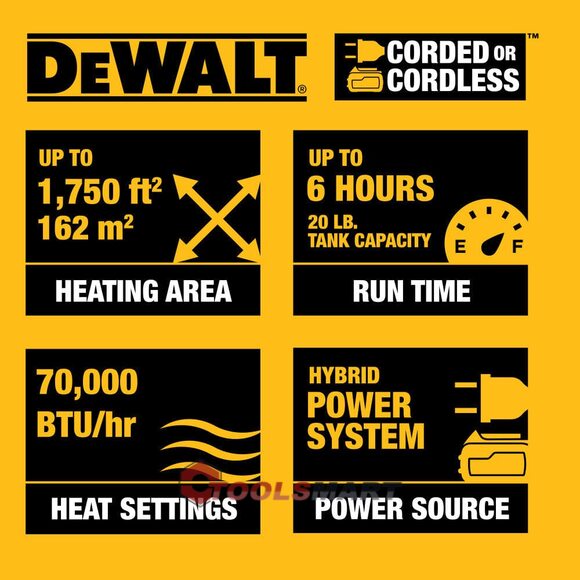 Тепловая пушка газовая аккумуляторная DEWALT F340654 20V MAX