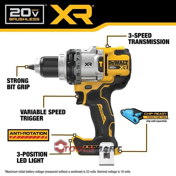 Аккумуляторный ударный шуруповерт DEWALT DCD1007B 20V MAX