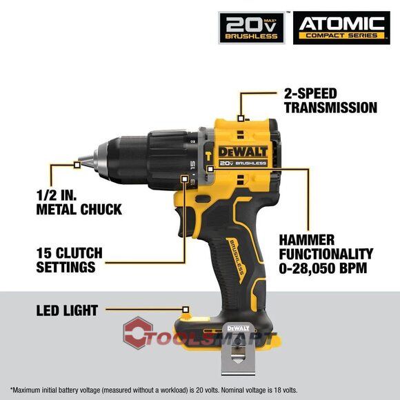Набір безщіткових шуруповертів DEWALT DCK200D1P1 ATOMIC 20V MAX