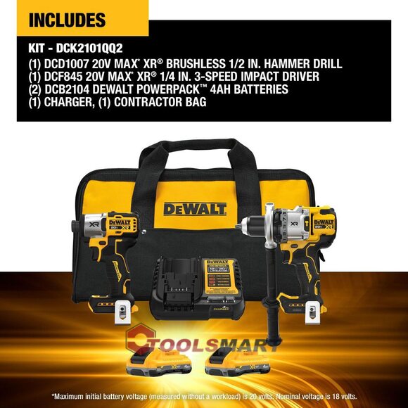 Набор бесщеточных шуруповертов DEWALT DCK2101QQ2 4Ah POWERPACK 20V MAX Combo Kit