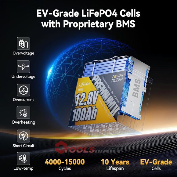 Літій-залізо-фосфатний акумулятор Power Queen 12V 100Ah LiFePO4 MINI 1280Wh 100A BMS