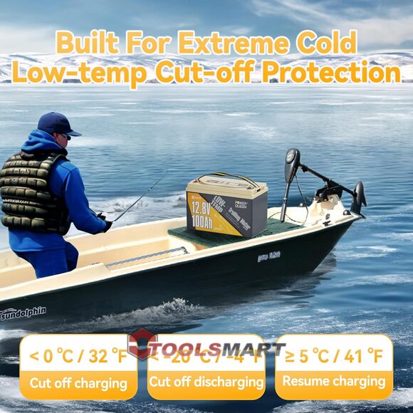 Літій-залізо-фосфатний акумулятор Power Queen 12V 100Ah LiFePO4 Low-Temp 1280Wh 100A BMS