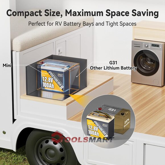 Літій-залізо-фосфатний акумулятор Power Queen 12V 100Ah LiFePO4 MINI 1280Wh 100A BMS