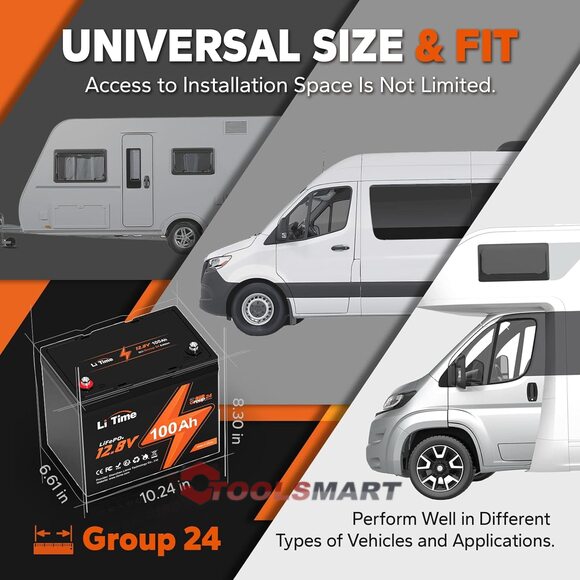 Акумулятор LiTime 12V 100Ah LiFePO4 Group 24 Lithium 1280Wh 100A BMS