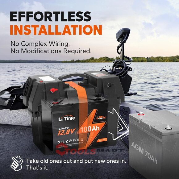 Акумулятор LiTime 12V 100Ah LiFePO4 Group 24 Lithium 1280Wh 100A BMS