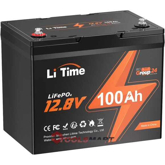 Акумулятор LiTime 12V 100Ah LiFePO4 Group 24 Lithium 1280Wh 100A BMS