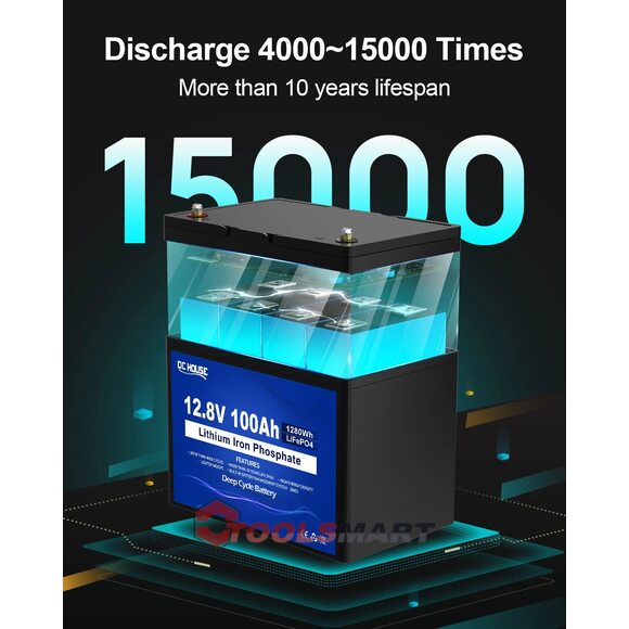 Літій-залізо-фосфатний акумулятор DC HOUSE (ECO-WORTHY) 12V 100Ah LiFePO4 Group 24 1280Wh 100A BMS