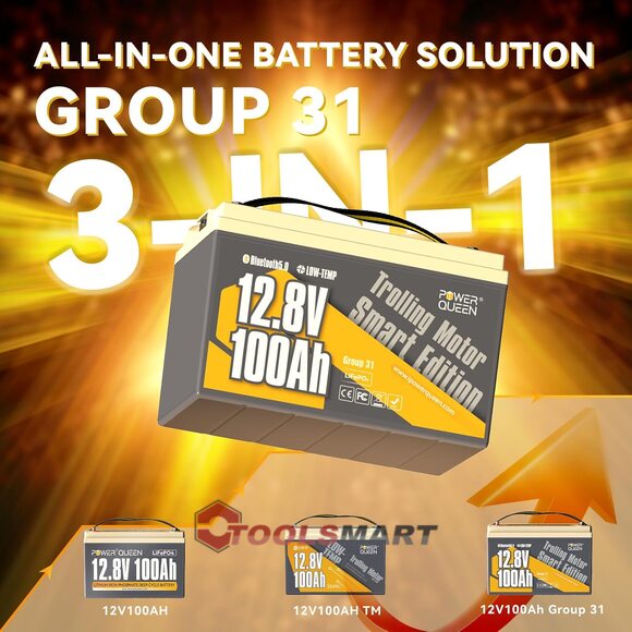 Літій-залізо-фосфатний акумулятор Power Queen 12V 100Ah LiFePO4 TM Smart 1280Wh 100A BMS
