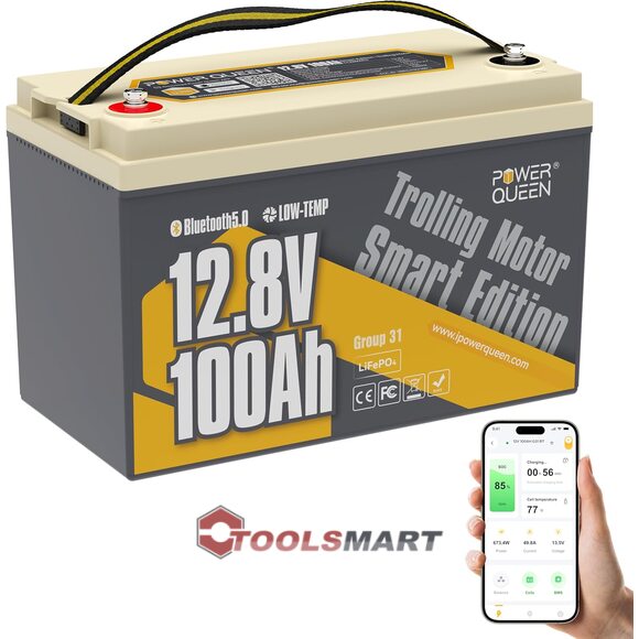 Літій-залізо-фосфатний акумулятор Power Queen 12V 100Ah LiFePO4 TM Smart 1280Wh 100A BMS