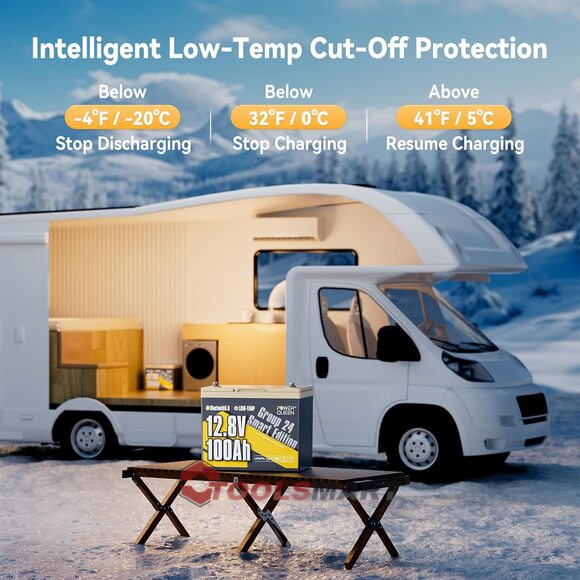 Літій-залізо-фосфатний акумулятор Power Queen 12V 100Ah LiFePO4 Group 24 Smart 1280Wh 100A BMS