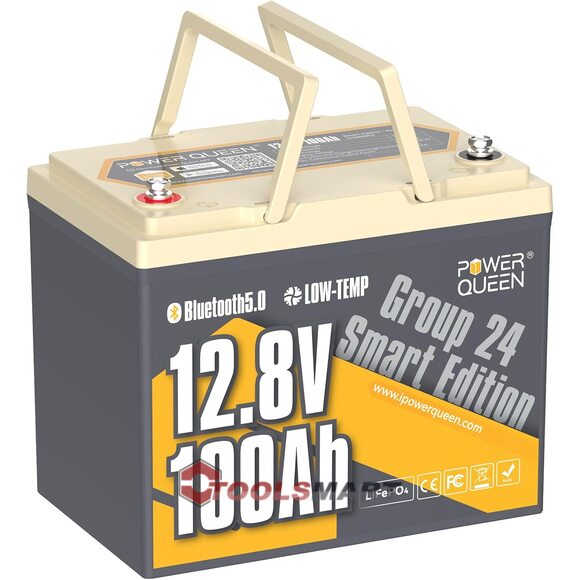 Літій-залізо-фосфатний акумулятор Power Queen 12V 100Ah LiFePO4 Group 24 Smart 1280Wh 100A BMS