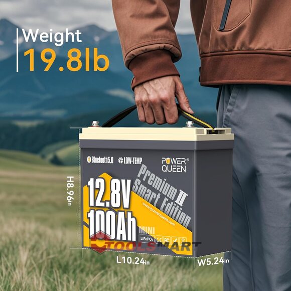 Літій-залізо-фосфатний акумулятор Power Queen 12V 100Ah LiFePO4 Mini Low-temp Smart 1280Wh 100A BMS