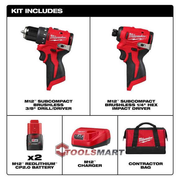 Набір безщіткових шуруповертів Milwaukee 3494-22 M12 Subcompact Brushless