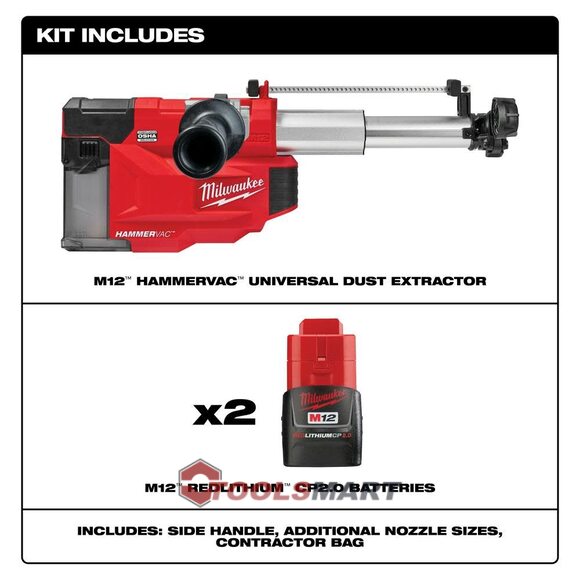Система видалення пилу для перфораторів Milwaukee M12 (UDEL-0B) 2509-22 HAMMERVAC