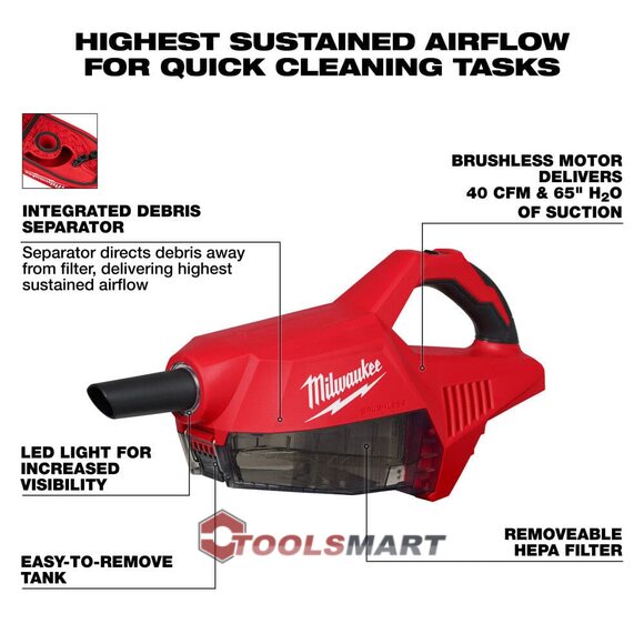 Компактный аккумуляторный пылесос MILWAUKEE 0892-20 M18 Brushless