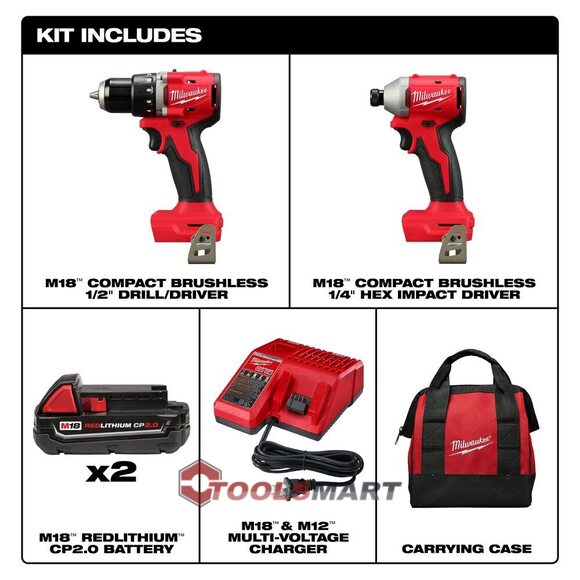 Набір безщіткових шуруповертів MILWAUKEE 3692-22CT M18