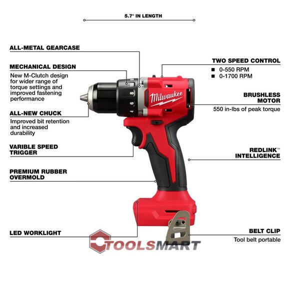 Акумуляторний дриль-шуруповерт MILWAUKEE 3601-20 (BLDDRC-0) M18 Brushless