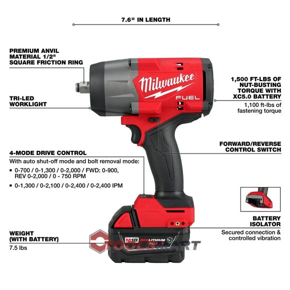 Акумуляторний ударний гайковерт 1/2 Milwaukee 2967-22 (FHIW2F12-502X) M18 FUEL