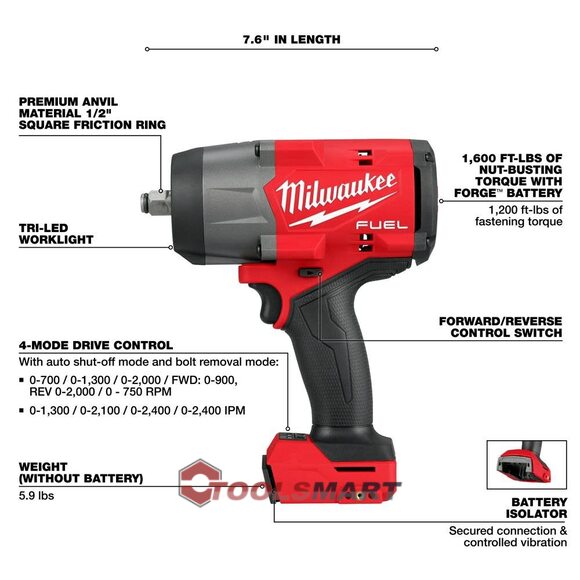 Акумуляторний ударний гайковерт 1/2 Milwaukee 2967-22 (FHIW2F12-502X) M18 FUEL