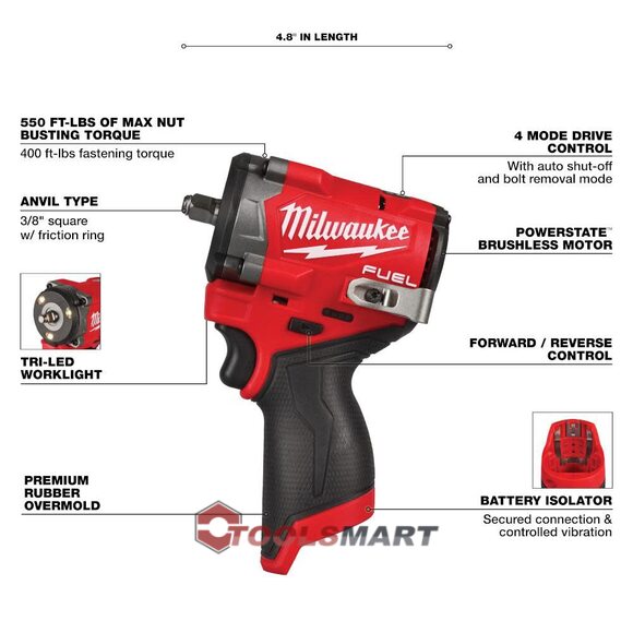 Акумуляторний ударний гайковерт 3/8 Milwaukee 2562-20 (FCIWF38G3-0) M12 FUEL