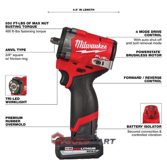 Акумуляторний ударний гайковерт 3/8 Milwaukee 2562-21 M12 FUEL