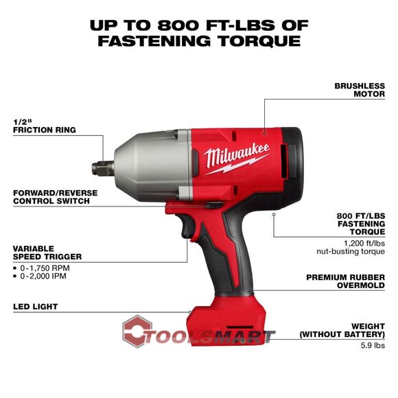 Акумуляторний ударний гайковерт 1/2" Milwaukee 2666-20 M18 (BLHIWF12-0X) Brushless
