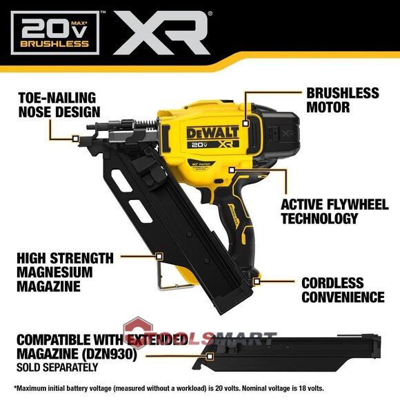 Акумуляторний нейлер 30 º DEWALT DCN930B 90мм 20V MAX* Brushless
