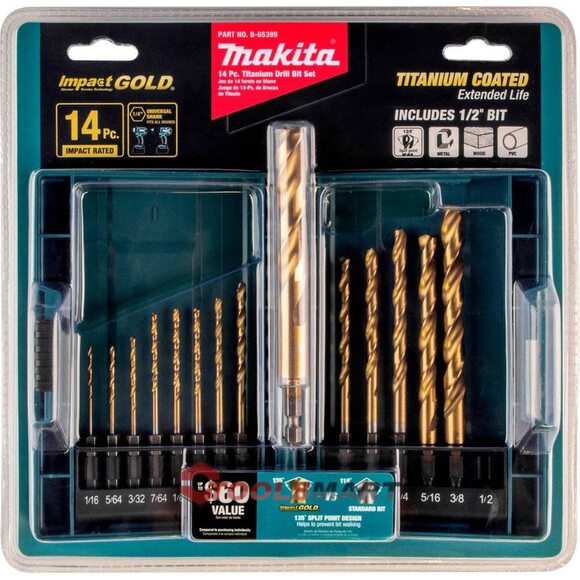 Набір свердл 1/4 по металу 14шт Makita B-65399 Impact Gold Titanium