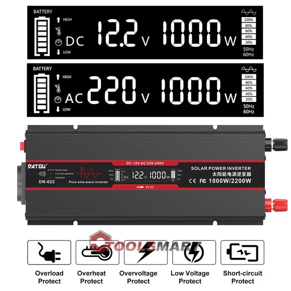 Інвертор DATOUBOSS DN-022 1000W/2000W 12В - 220В з чистою синусоїдою