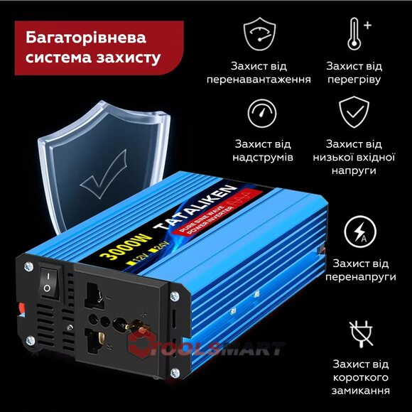 Інвертор TATALIKEN 3000W/1200W 12В - 220В з чистою синусоїдою