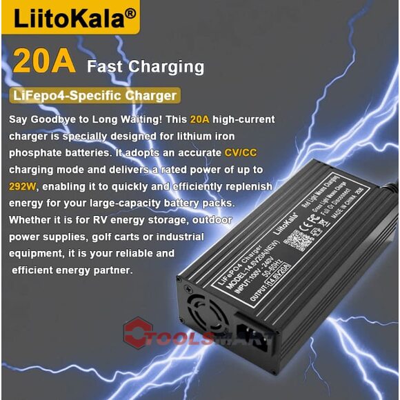 Зарядний пристрій LiitoKala 20A 14.6V 4S 300W для акумуляторів LiFePO4
